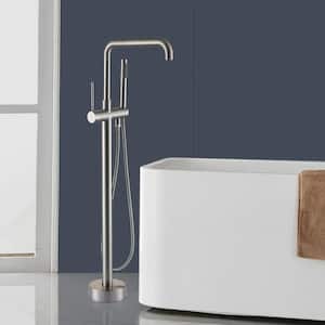 Single-Handle Freestanding Bathtub Faucet with Hand Shower in Brushed Nickel