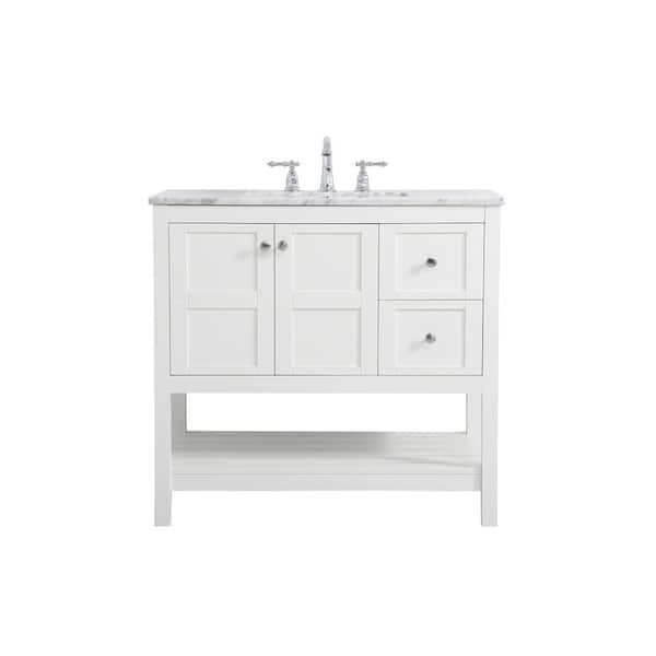Unbranded Simply Living 36 in. Single Bathroom Vanity in White with Marble Vanity Top in Carrara White