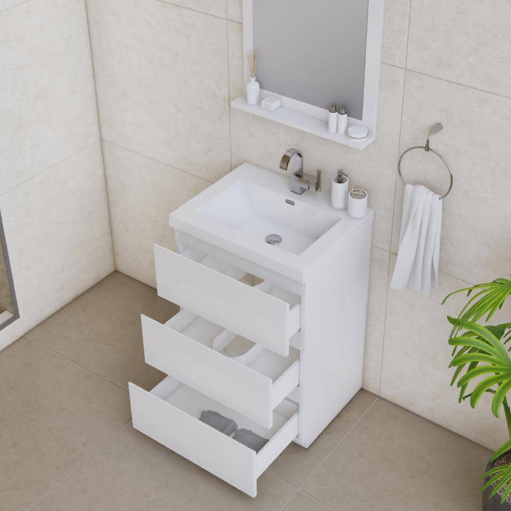 Sleek White 24" Freestanding MDF Bathroom Vanity with Integral Sink