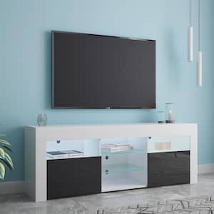57.48 in. White/Black TV Stand Fits TV's up to 65 in. Matte Body High Gloss Fronts with 16 Color Leds