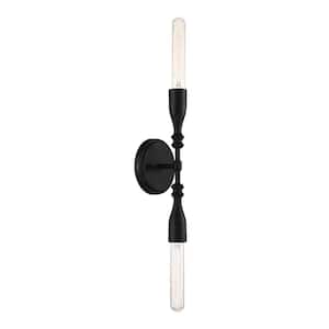 Louise 5 in. 2-Light Matte Black Contemporary Wall Sconce with Spindles