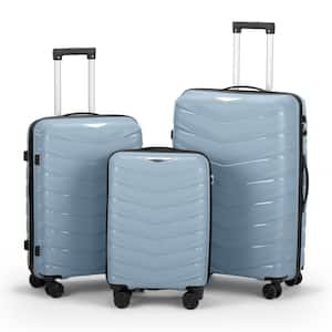 3-Piece V-Stripes Sky Blue 20 in., 24 in., 28 in. Tie Rods PP Luggage Set