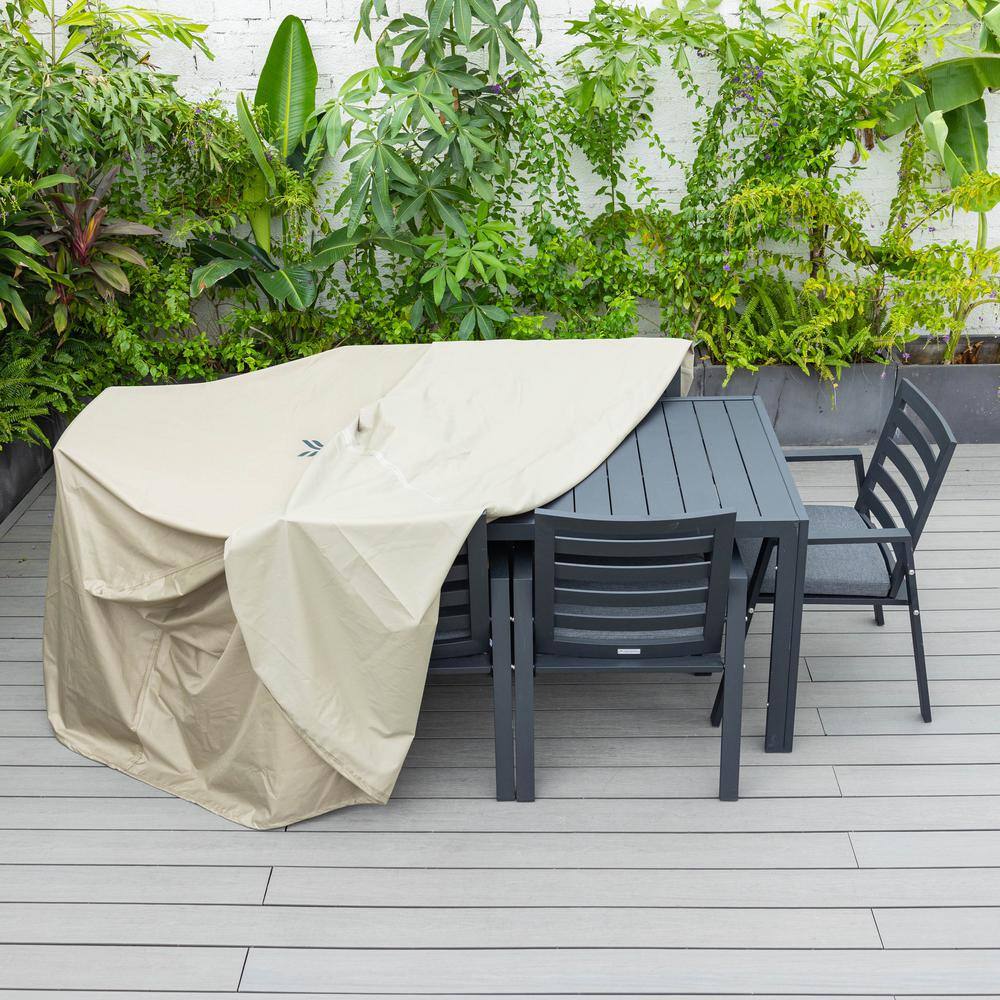 LeisureMod 63" Beige Vinyl Outdoor Patio Dining Set Rain Cover