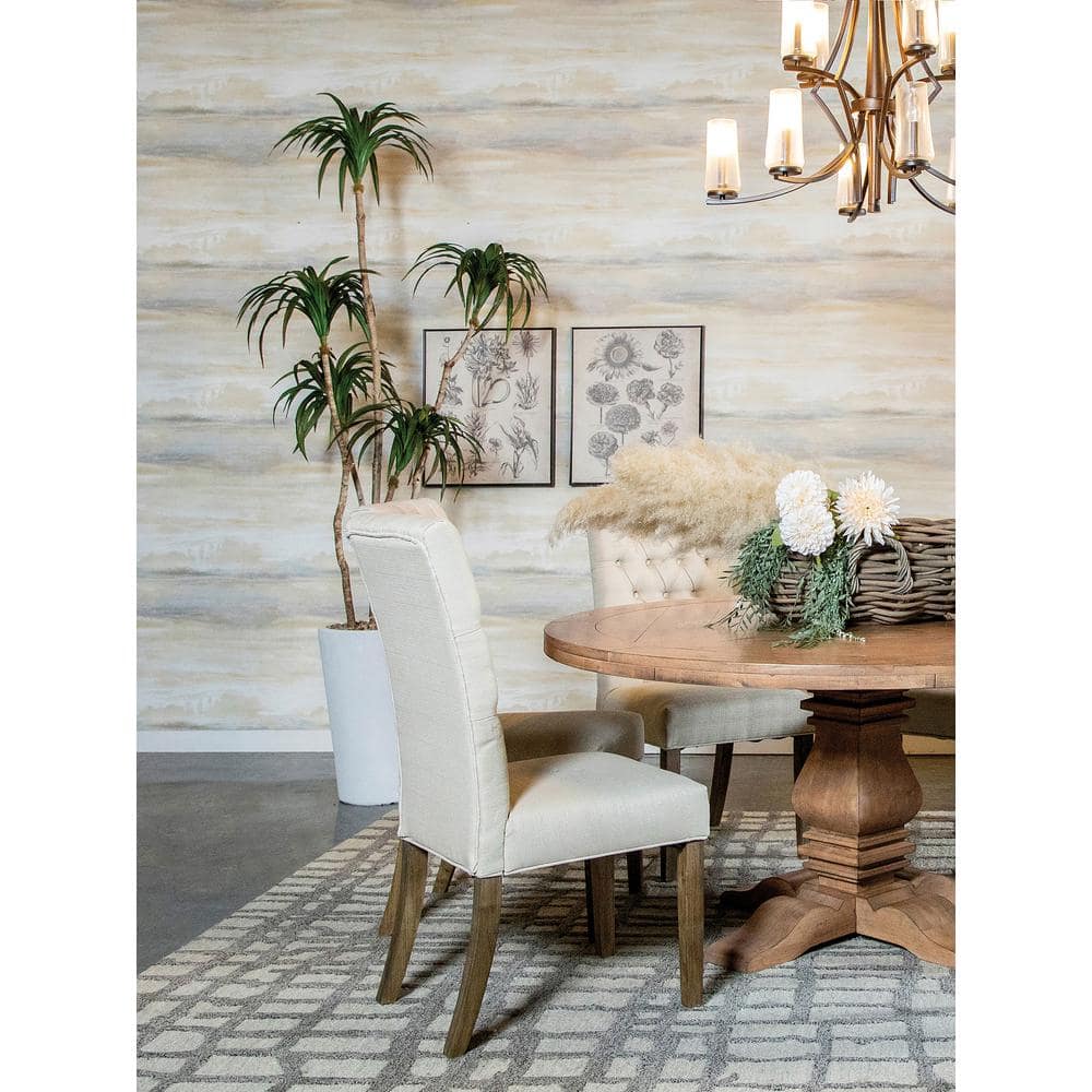 Ivory Linen Tufted Parsons Side Chair with Wood Legs