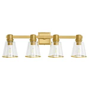 30.3 in. 4 Light Black and Gold Vanity Light with Clear Glass Shade, Suitable for Bathroom Living Room etc., Dimmable