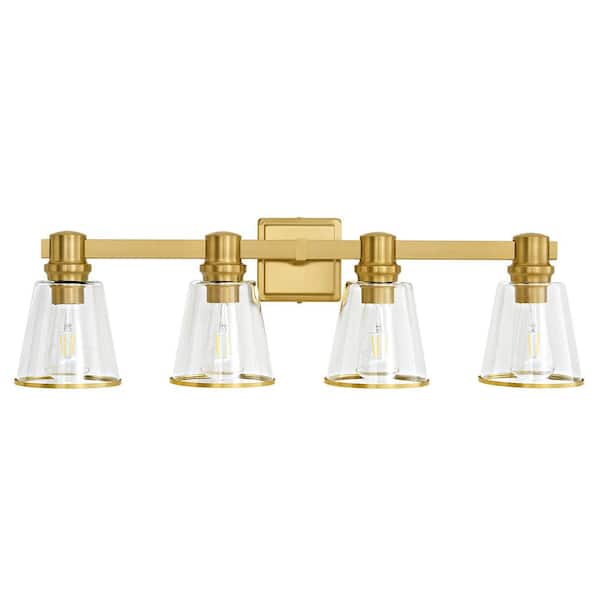 30.3 in. 4 Light Black and Gold Vanity Light with Clear Glass Shade, Suitable for Bathroom Living Room etc., Dimmable