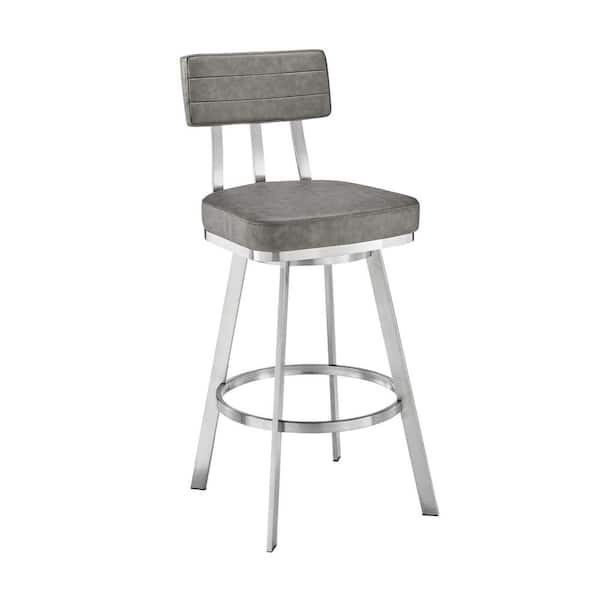 Armen Living Benjamin 26 in. Gray High Back Metal Counter Stool with Faux Leather Seat