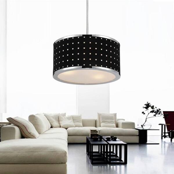 CWI Lighting Dot 3-Light Chrome Chandelier with Black Shade