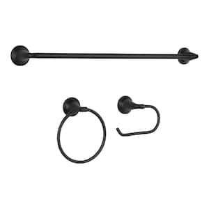 Constructor 3-Piece Bath Hardware Set with 24 in. Towel Bar, Towel Ring, and TP Holder in Matte Black