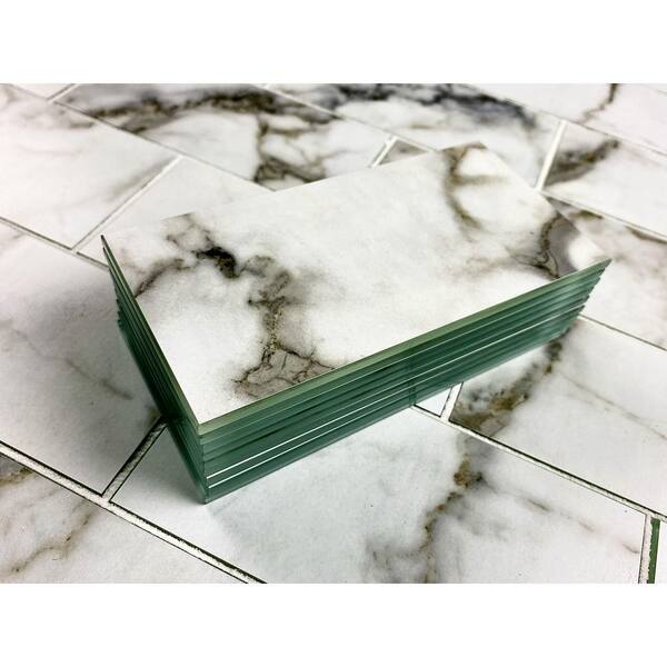 Abolos Nature 72-Pack Bianco Carrara White/Matte 7-in x 7-in Matte Glass Marble Look Wall Tile