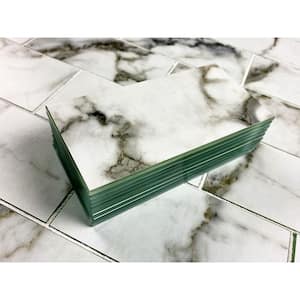 Nature Gray 3 in. x 6 in. Marble Look Glass Subway Wall Tile (14 sq. ft./Case)