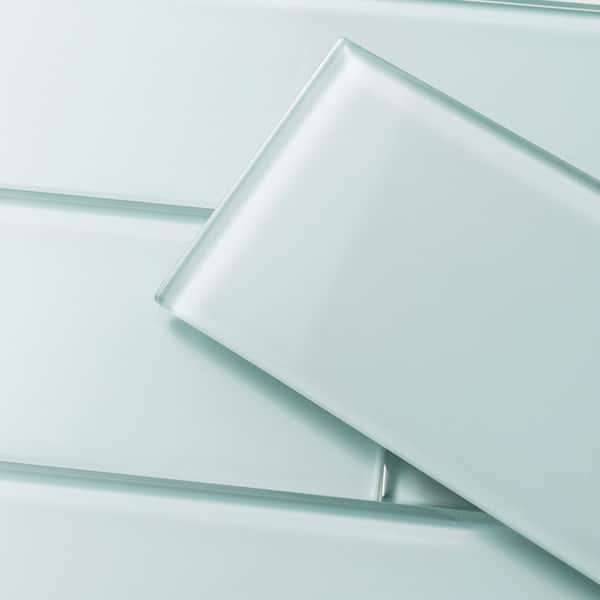 Giorbello (Sample) Glass Subway Baby Blue 3-in x 9-in Glossy Glass Tile