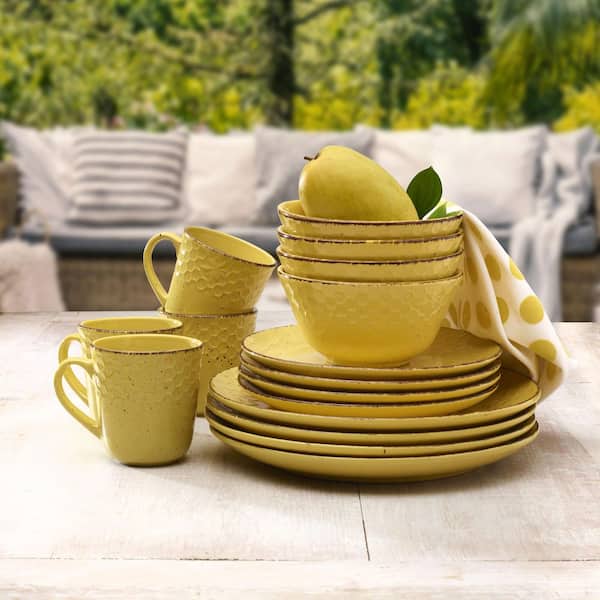Pfaltzgraff Bumblebee 16-Piece Yellow Stoneware Dinnerware Set