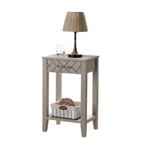 SignatureHome Leffler 12 in. W Off-White Finish Rectangle TopWood End Table With 1 Drawers+Shelves. (16Lx12Wx25H)