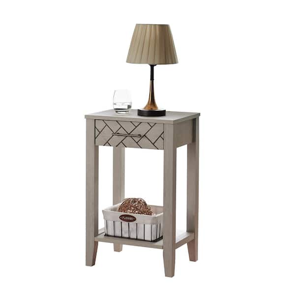 Signature Home SignatureHome Leffler 12 in. W Off-White Finish Rectangle TopWood End Table With 1 Drawers+Shelves. (16Lx12Wx25H)
