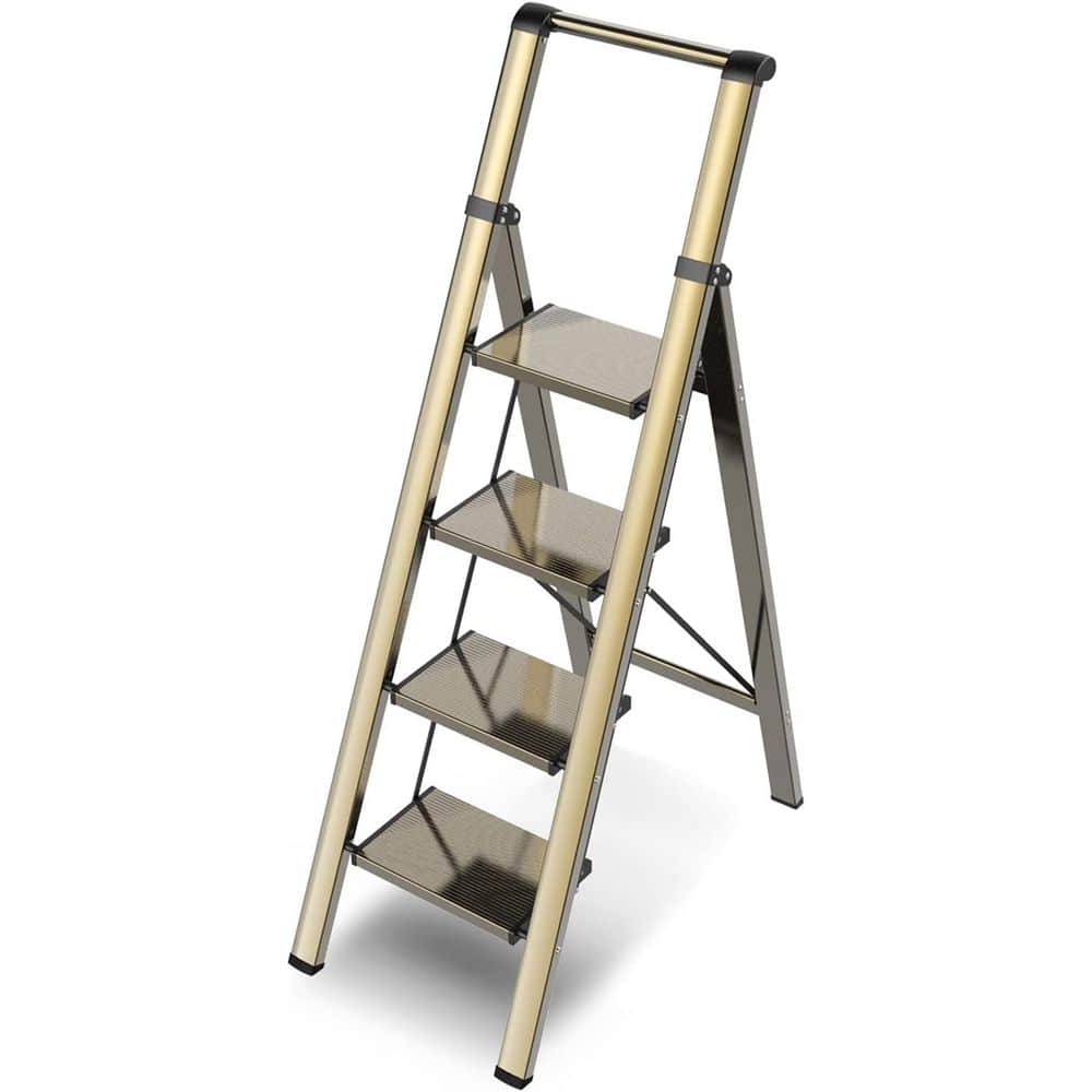 4 Step Ladder, Folding Step Stool, Lightweight Aluminum Space Saver Ladder,