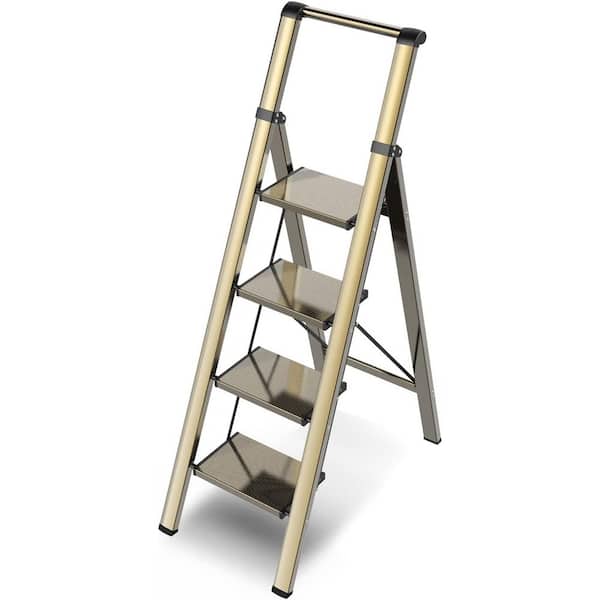 Unbranded Folding Step Ladder, 4 Step Ladder with Anti-Slip and Wide Pedal, Lightweight Aluminum Step Stool , (Woodgrin