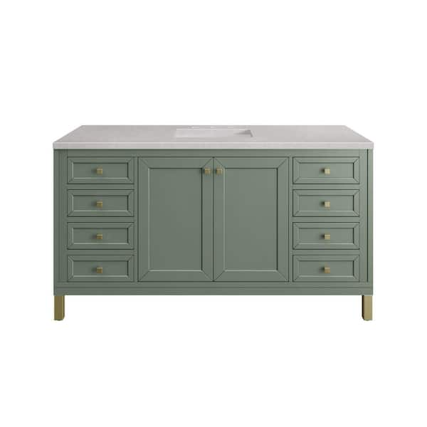 James Martin Vanities Chicago 60 in. W x 23.5 in. D x 34 in. H Bathroom Vanity in Smokey Celadon with Eternal Serena Quartz Top