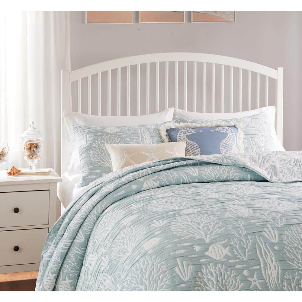 Twin White Microfiber Reversible Nautical Quilt Set