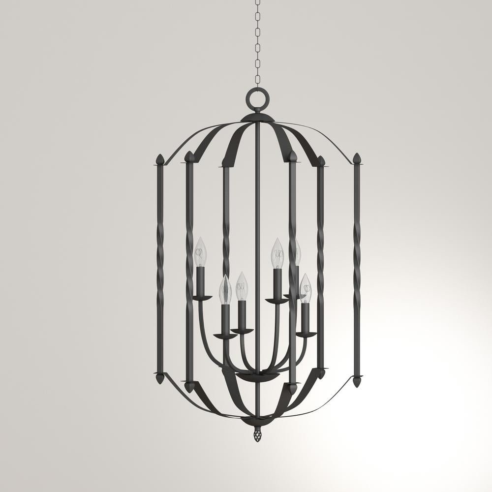 Black Iron 6-Light Farmhouse Chandelier with Twist Elements