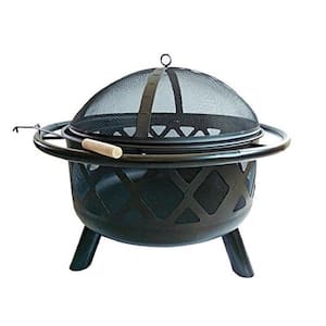 30 in. x 24 in. Round Steel Wood Burning Outdoor Fire Pit in Black