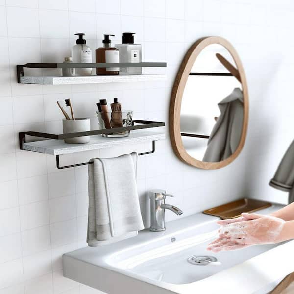 Dracelo 19.5 in. W x 5.92 in. D x 6.89 in. H Gold Glass Shelf Bathroom Shelf with Towel Bar/Rail Shower Towel Rack Wall Mount
