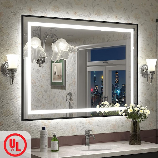 44 in. W x 32 in. H Rectangular Framed Front and Back LED Lighted Anti-Fog Wall Bathroom Vanity Mirror in Tempered Glass