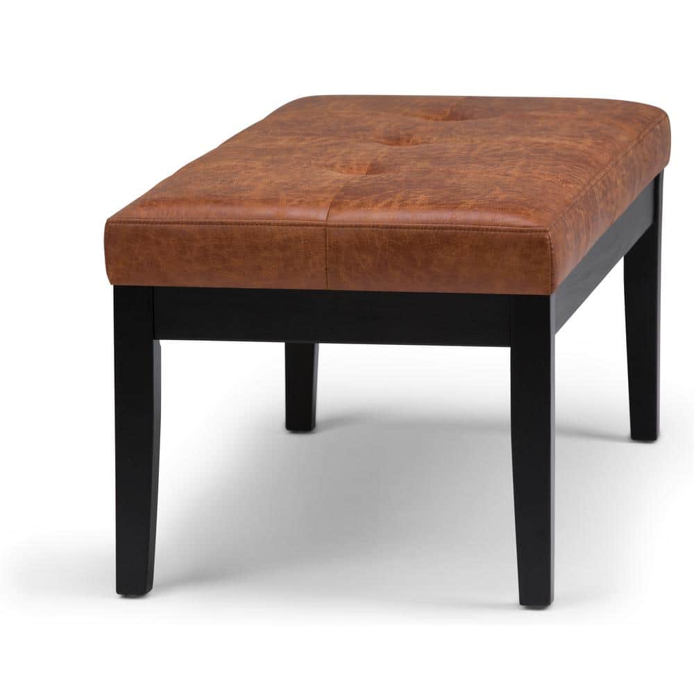 Slate Gray Tufted Rectangular Engineered Wood Bench Ottoman