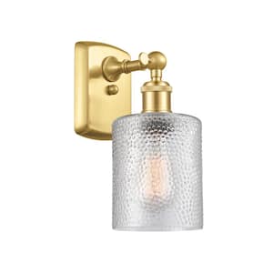 Cobbleskill 1-Light Clear, Satin Gold Wall Sconce with Clear Glass Shade