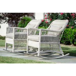 Pearson Antique White Wicker Outdoor Rocking Chair with Tan Polyester Cushion (2-Pack)