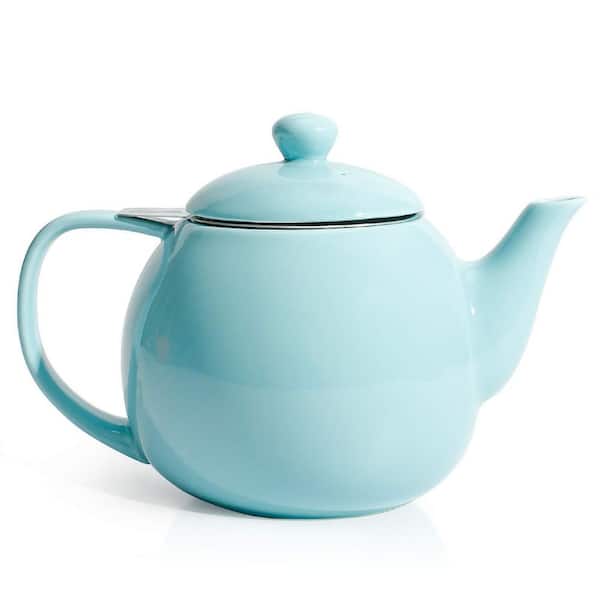 3-Cup Porcelain Tea Pot with Removable Stainless Steel Infuser, 27 oz. Tea Pots for Loose Tea, Turquoise