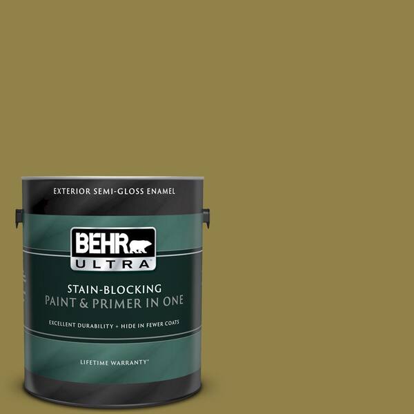 BEHR ULTRA 1 gal. #UL200-21 Lucky Bamboo Semi-Gloss Enamel Exterior Paint and Primer in One