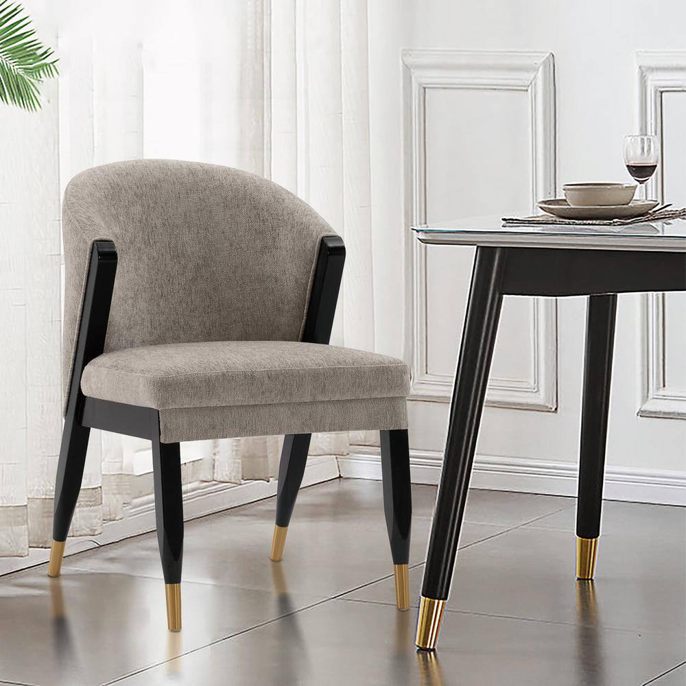 Stone Gray Boucle Upholstered Side Chair with Elm Wood Legs