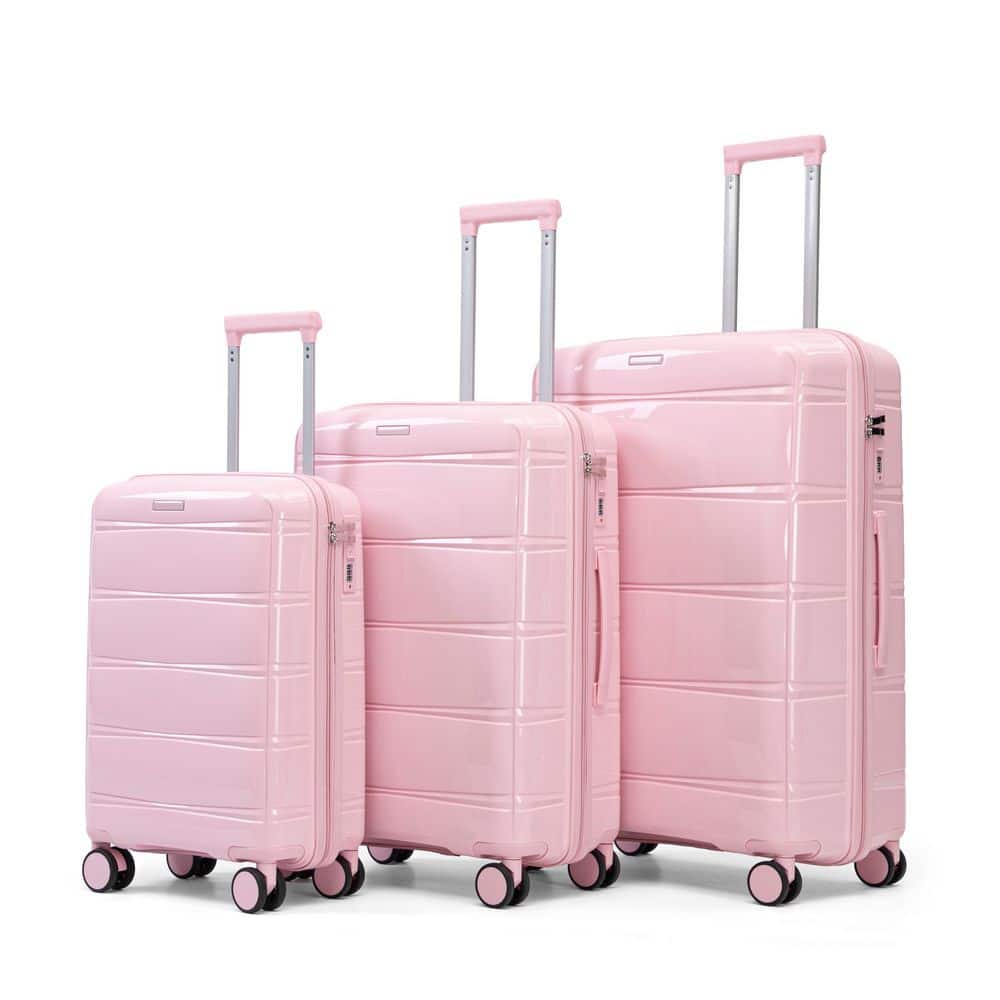 3 Piece Pink Glossy Polypropylene Hardside Spinner Luggage Set with Iron Telescopic Handle and Combination Lock price history on PriceWatchPro