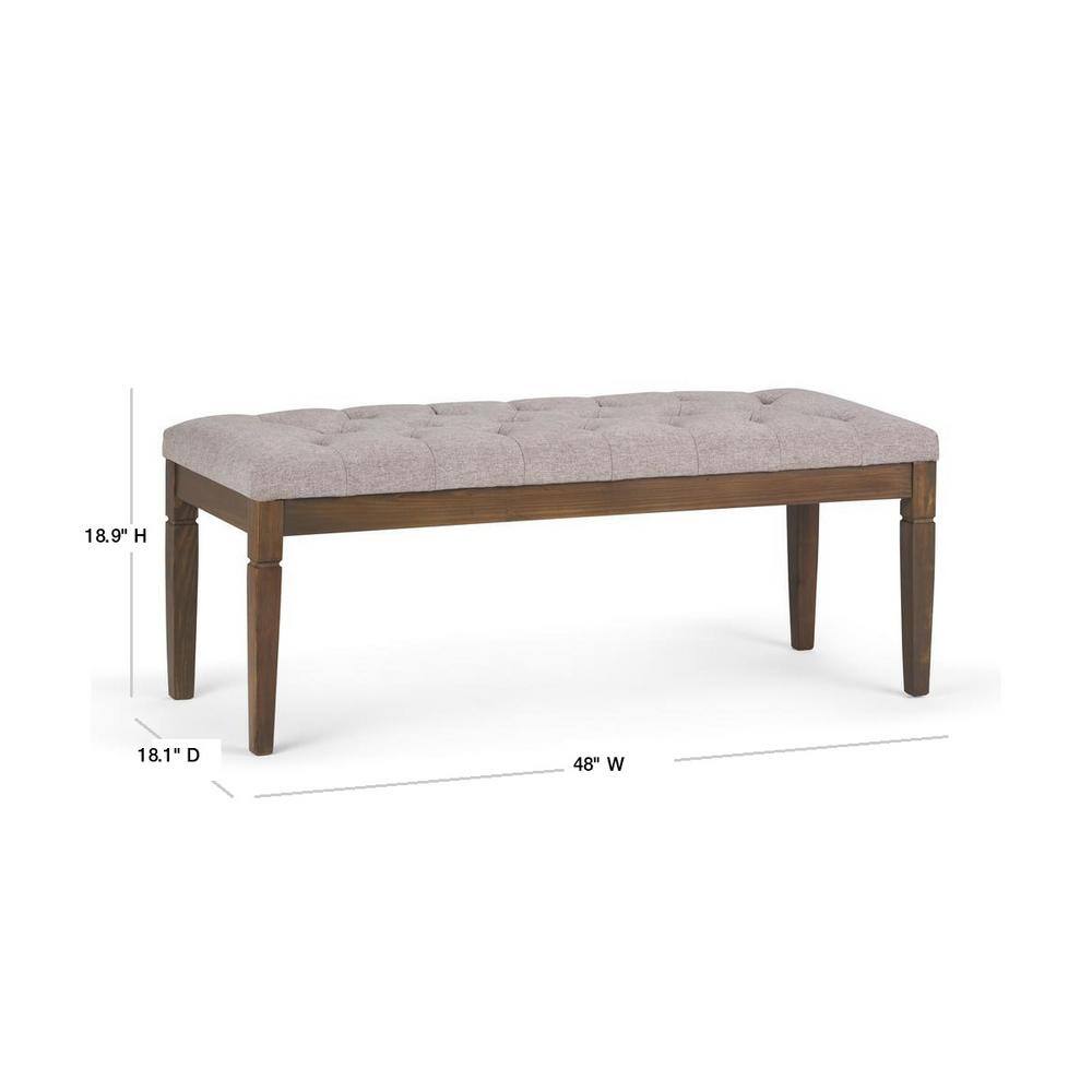 Cloud Grey Linen Tufted Ottoman Bench with Wood Legs