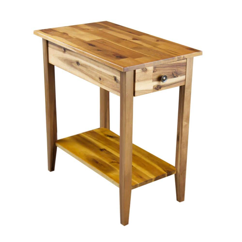 Natural Acacia Wood and Metal End Table with Storage