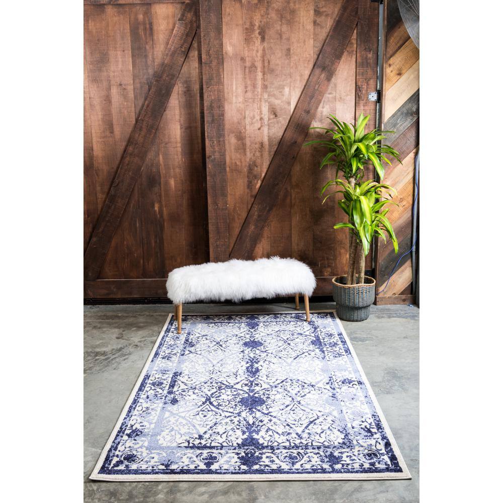 La Jolla 6' x 9' Reversible Blue Synthetic Area Rug