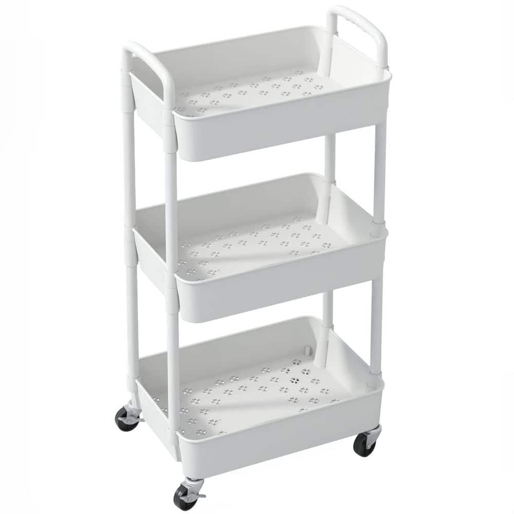 3-Tier White Multi-Functional Storage Trolley Rolling Utility Cart with Lockable Wheels and Handle price history on PriceWatchPro
