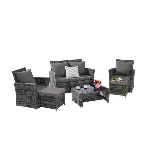 Have a seat 6個セット Gray 6-Piece Wicker Patio Outdoor Sectional Set