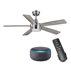 Fanelee 54 in. White Color Changing Brushed Nickel Smart Hubspace Ceiling Fan with Remote and Amazon Echo Dot Charcoal