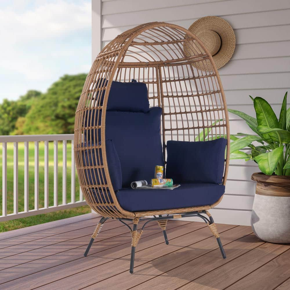 SANSTAR Wicker Egg Chair Outdoor Lounge Chair Basket Chair with Navy ...