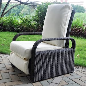 Wicker Outdoor Lounge Recliner Chair with 5.12 in. Thicken Cream Cushion