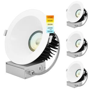6" LED Recessed Light with J-Box, 24W, 1850 Lumens, 5 Color Selectable, Dimmable, Wet Rated, IC Rated 4 Pack