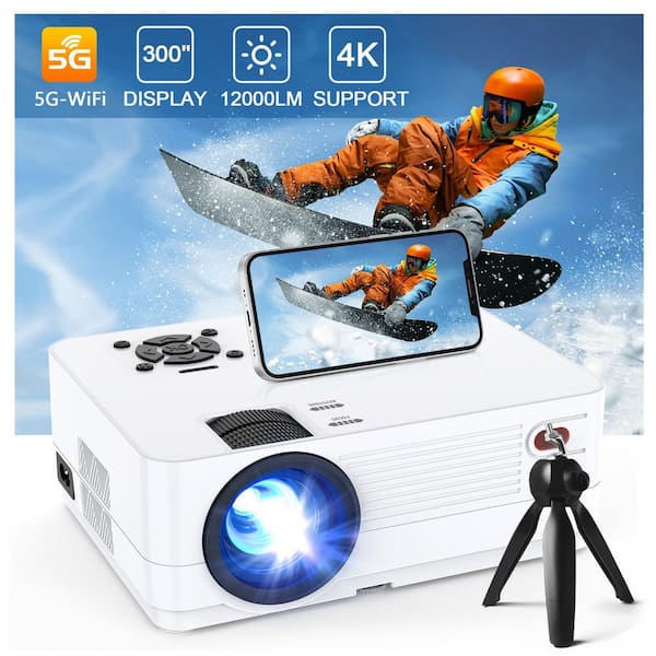 1920 x 1080 Full HD LCD Portable Projector with 12000 Lumens, 300" Display, White