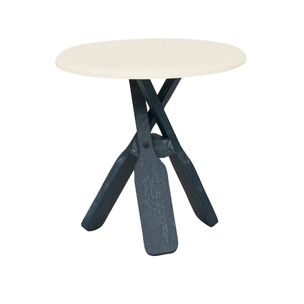 Linon Home Decor Marlin 22 in. Coastal Blue Round Wood End Table with Oar Base