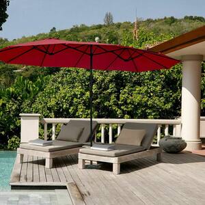 Outdoor 15 ft. Steel Market Patio Umbrella Double-Sided Twin Patio Umbrella in Wine Red with Crank