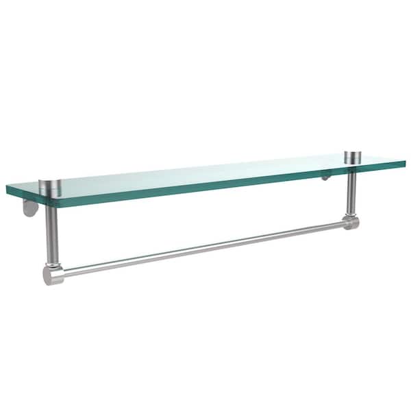 Allied Brass 22 in. L x 5 in. H x 5 in. W Clear Glass Vanity Bathroom Shelf with Towel Bar in Satin Chrome