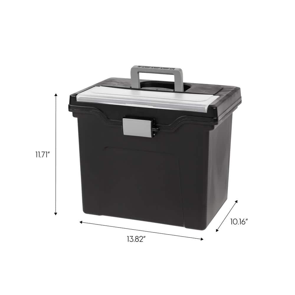 Black Portable Hanging File Box with Organizer Lid