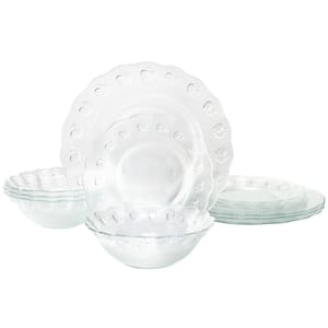12 Piece Apple Delight Textured Glass Dinnerware Service Set For 4 in Clear