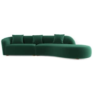 Dallas 126 in. Round Arm 2-Piece Velvet Curved Sectional Sofa in Dark Green with Chaise